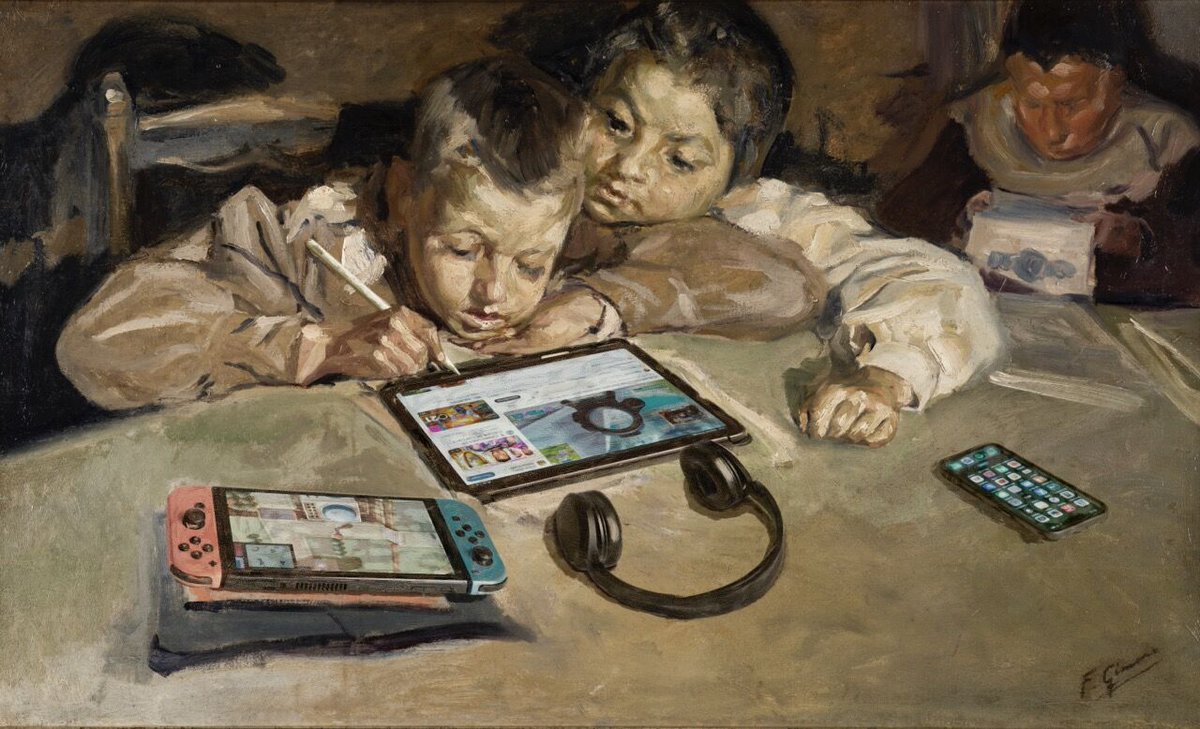 Reinterpretación digital de la pintura clásica Niños leyendo (Francesc y Josep), por Jorge Salgado.
